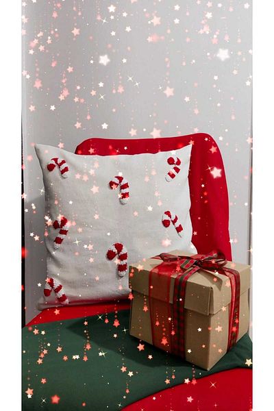 KÜBRA New Year's Christmas Punch Embroidered Throw Pillow Cover, New Year's Concept