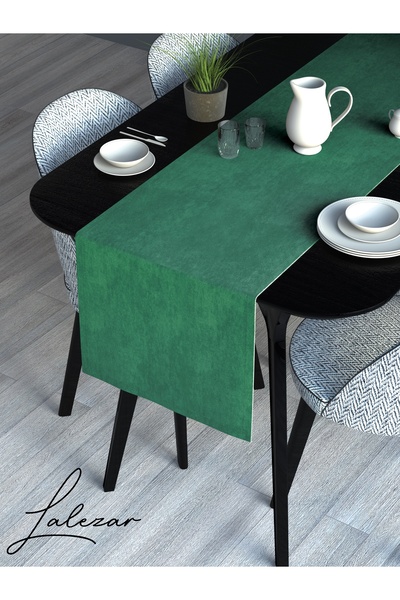 Lalezar Kadife Efektli Zümrüt Yeşili Rengi Aura Serisi Runner 40 X 140