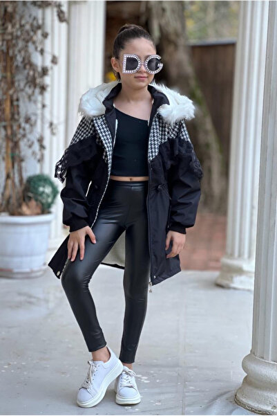 tunay moda Houndstooth Fur Coat