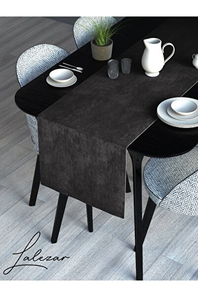 Lalezar Kadife Efektli Duman Grisi Rengi Aura Serisi Runner 40 X 140