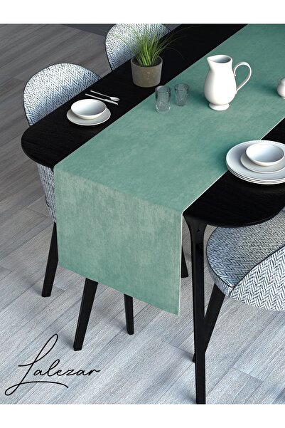 Lalezar Kadife Efektli Mint Rengi Aura Serisi Runner 40 X 140