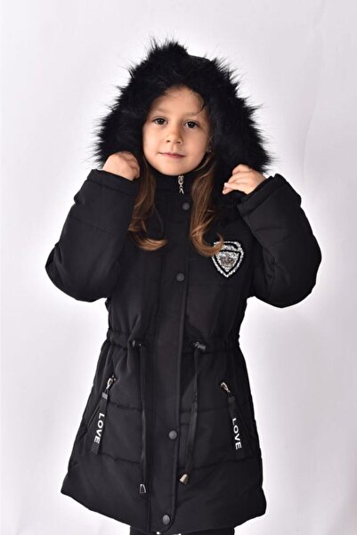 ÖFİ Kids Girl's Inflatable Purple Removable Furry Hooded Waterproof Jacket