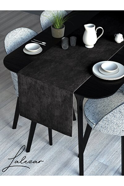 Lalezar Culoare neagră Aura Series Runner cu efect de catifea 40 X 140