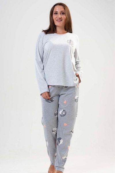 VİENETTA Set de pijamale din bumbac, cu mâneci lungi, cu mâneci lungi, cu gât rotund, cu buzunare, cu tiv oval, pentru femei
