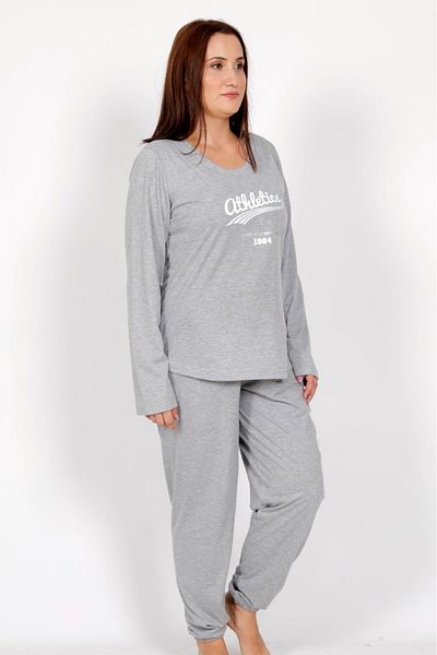 VİENETTA Set de pijamale din bumbac, cu mâneci lungi, cu mâneci lungi, cu gât rotund, cu tiv oval, pentru femei