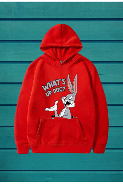 Genel Markalar UNISEX Kapüşonlu Sweatshirt Looney Tunes Bugs Bunny Whats Up Dog