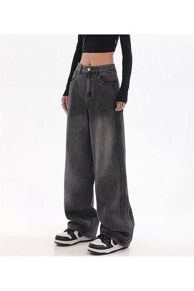 Gofeel Harajuku Street Black Washed Aeshtetic Baggy Loose Jeans