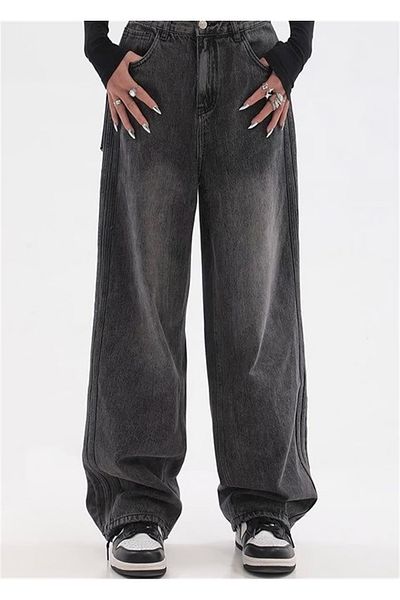 Gofeel Harajuku Street Black Washed Aeshtetic Baggy Loose Jeans