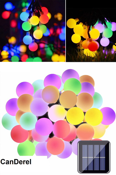 Canderel 50 Led 7 Metre Solar Renkli Led Işık Güneş Enerjili Bahçe Teras Balk...
