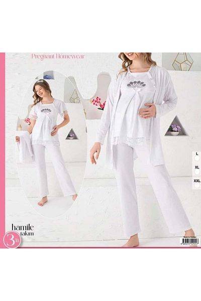 skycott Set pijama de maternitate pentru femei din nurcă, culoare albă, set de 3