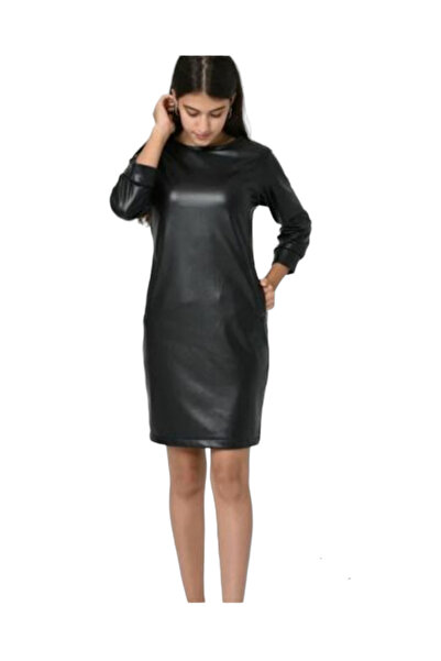 Studio Kız Çocuk Cepli İçi Şardonlu Deri Elbise