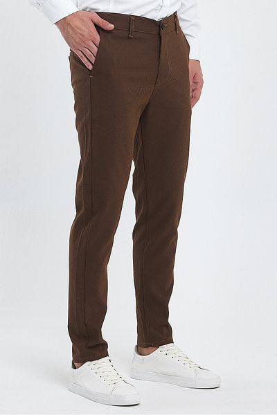 ukdwear Men's Brown Italian Cut Honeycomb Pattern Linen Trousers