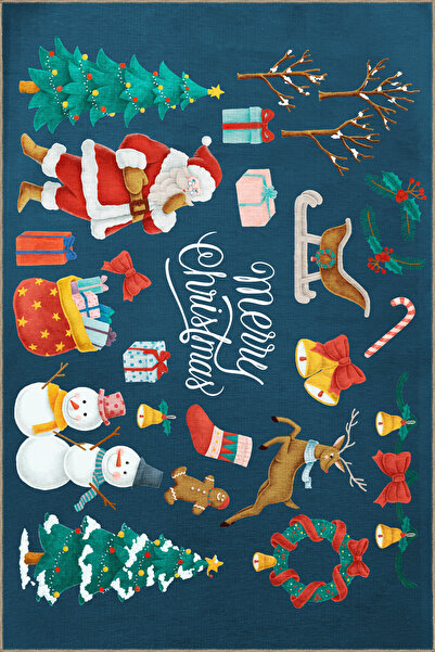 Rugs Modern Halı Christmas Themed Multicolor Karma Santa Claus Ornament Snowm...