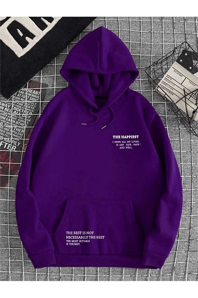 MAGORS Унисекс суитшърт с качулка и щампа Happiest Oversize