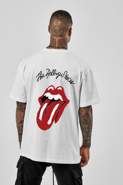 nrage Tricou alb supradimensionat cu imprimeu Rolling Stones NRAGE210