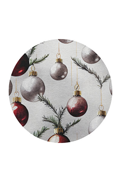Rugs Modern Halı Beige New Year's Themed Red Ornament and Tree Patterned Mode...