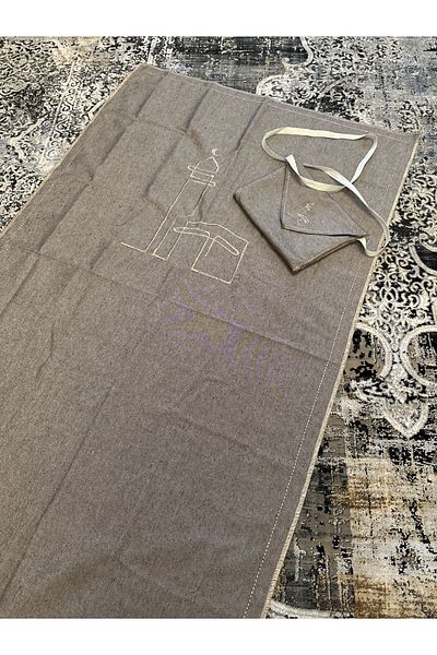 ENSARHAC-UMRE MALZEMELERİ Minimal Kaaba Embroidered Linen Bag Prayer Rug