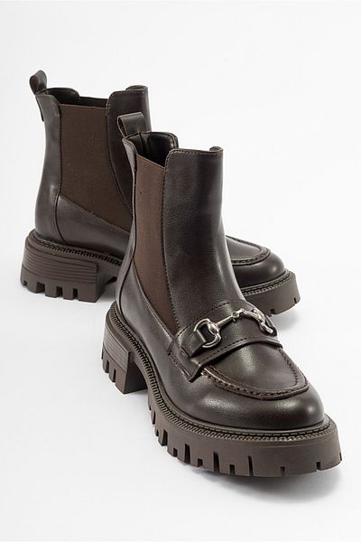 LuviShoes Жіночі черевики-челсі з коричневою пряжкою VESPER