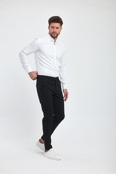 ukdwear Men's Black Italian Cut Honeycomb Pattern Linen Trousers