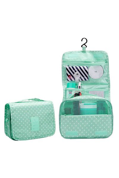 SONREYON Multifunctional Hanging Makeup Bag Green Polka Dot (Large Size)