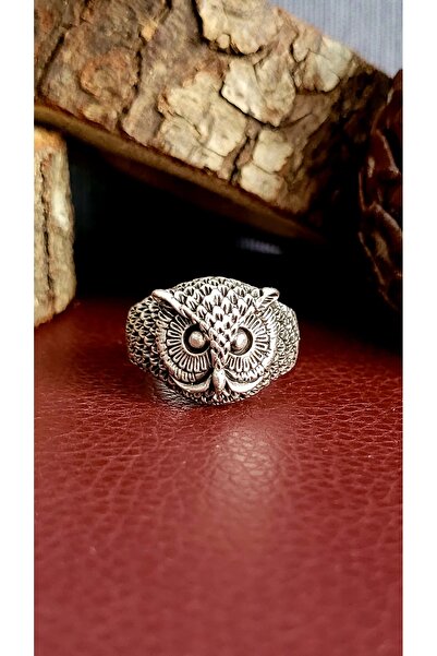 Antique Dolunay Antik Gümüş Kaplama El Yapımı Ayarlanabilir Baykuş Model Yüzük