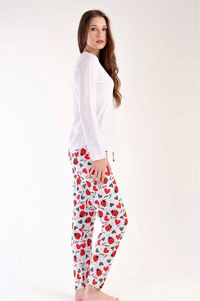 VİENETTA Set de pijamale din bumbac, cu mâneci lungi, cu gât rotund, cu mâneci lungi, bej