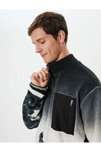 Koton Men's Clothing Plush Jacket White Patterned