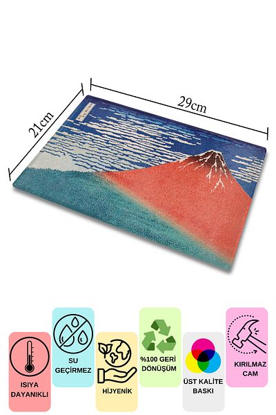 Postifull Cutting Board, Printed on Thick and Unbreakable Glass - Hokusai Artwork Printed - 21*30cm, Chopping Board