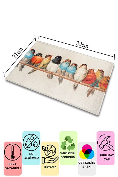 Postifull Cutting Board, Printed on Thick and Unbreakable Glass - Vintage Birds Printed - 21*30cm, Chopping Board
