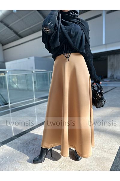 two in sis Scuba Long Flared Φούστα Puff Scuba Flared Φούστα Μακριά Scuba Φούστα για Hijab Scuba