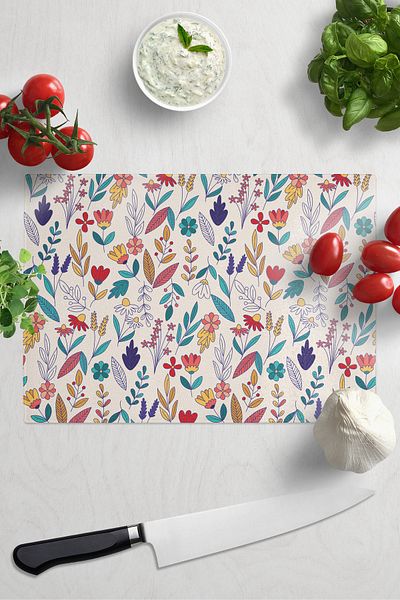 Postifull Cutting Board, Thick and Unbreakable Glass, Colorful Botanical Flower Printed - 21*30cm, Chopping Board