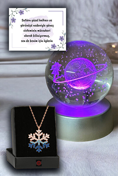 Zemtigo Renk Değiştiren Led Işıklı Cam Satürn Kız Küre Dolunay Lamba Kristal ...