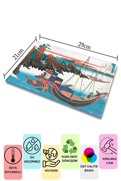 Postifull Cutting Board, Printed on Thick and Unbreakable Glass - Hokusai Artwork Printed - 21*30cm, Chopping Board