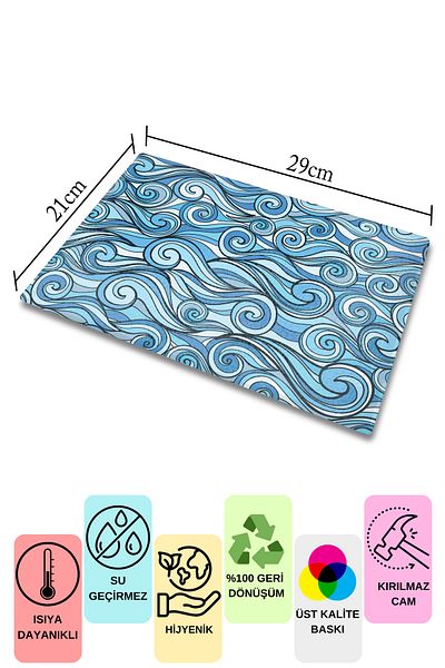 Postifull Cutting Board, Printed on Thick and Unbreakable Glass, Blue Ocean Drawing Printed - 21*30cm, Chopping Board