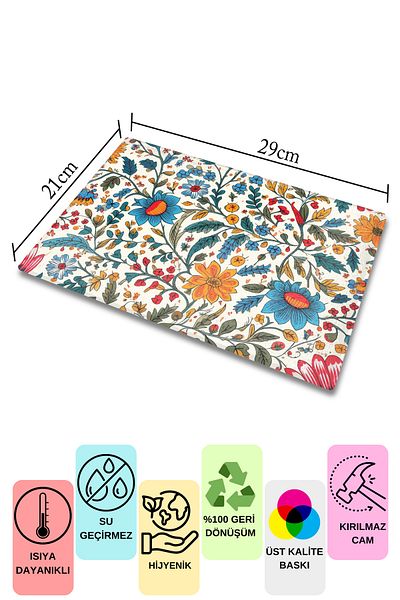 Postifull Cutting Board, Thick and Unbreakable Glass, Colorful Botanical Flower Printed - 21*30cm, Chopping Board
