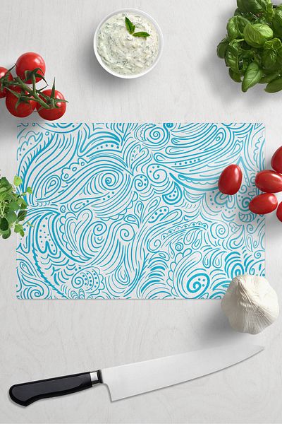 Postifull Cutting Board, Printed on Thick and Unbreakable Glass, Blue Ocean Drawing Printed - 21*30cm, Chopping Board