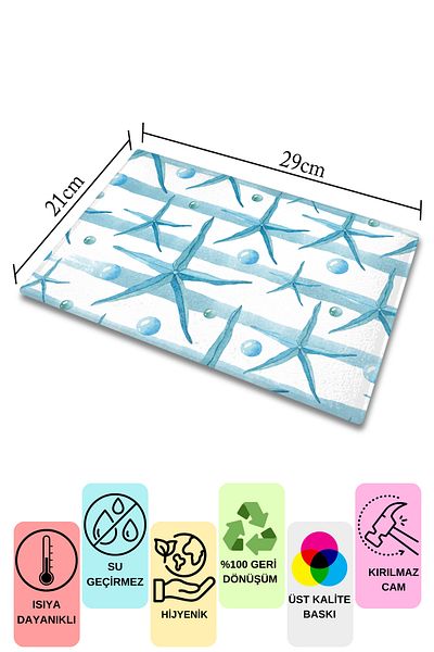 Postifull Cutting Board, Printed on Thick and Unbreakable Glass, Blue Ocean Drawing Printed - 21*30cm, Chopping Board
