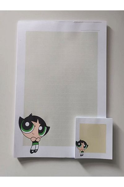 EyER Shoping Powerpuff Girls a4 Large Size and Square Small Size 2 Pieces Notebook with Checked Copart Glue Green