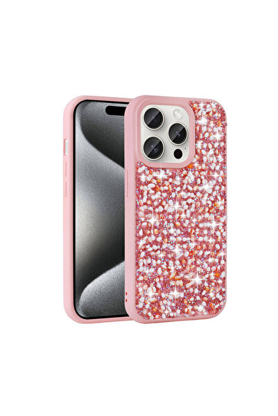 Rivor Apple iPhone 15 Pro Max Uyumlu Kılıf Kamera Çıkıntılı Parlak Taşlı Tasa...