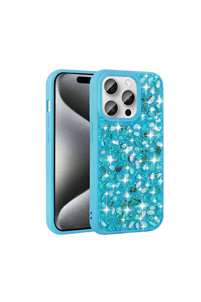 Rivor Apple iPhone 15 Pro Max Uyumlu Kılıf Kamera Çıkıntılı Parlak Taşlı Tasa...
