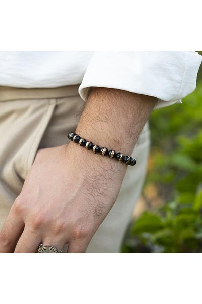 dergah tesbih Solid Brass Wrapped Oltu Stone Bracelet