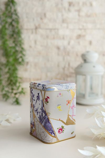 EVLE Er018-5ı Kint Sugi Flower Patterned Square Metal Storage Container 9x9 Cm