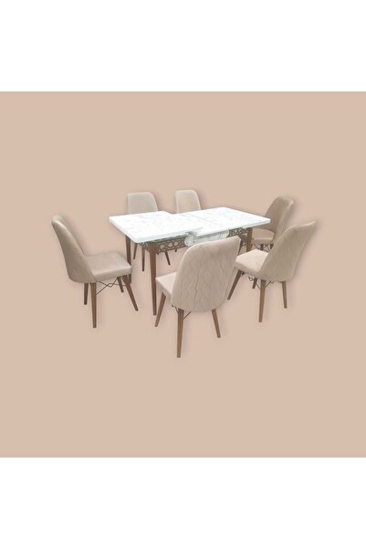 ŞEHBAL MOBİLYA KREM ACILIR KAPANIR CEVİZ Ayaklı YEMEK Masa Takımı KREM Sandal...