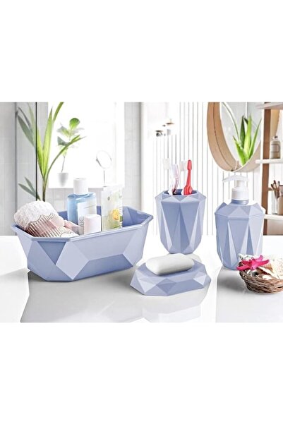 EbruliHomeArt Prism 4-Piece Bathroom Set - Ice Blue Bathroom Organizer and De...