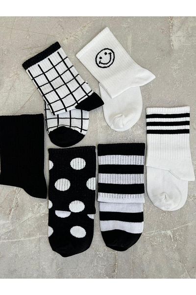 Sky Socks Комплект от 6 черно-бели унисекс ароматизирани чорапи за тенис на точки с райета и кръгли елементи