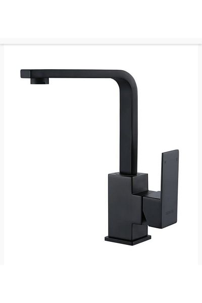 İSAOĞLU YAPI Black Sink Faucet Black Bathroom Sink Faucet High Model Square Sink Faucet
