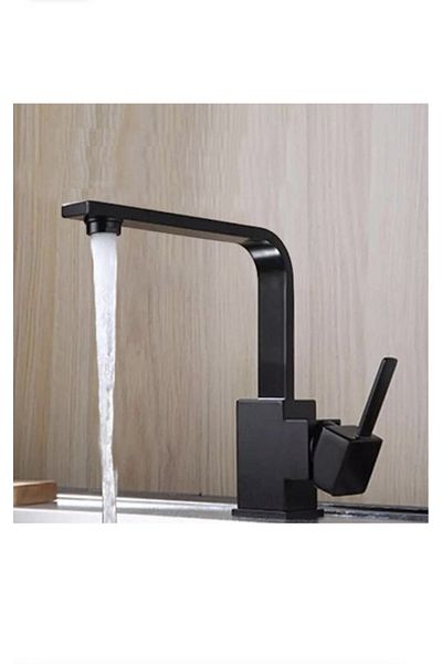 İSAOĞLU YAPI Black Sink Faucet Black Bathroom Sink Faucet High Model Square Sink Faucet