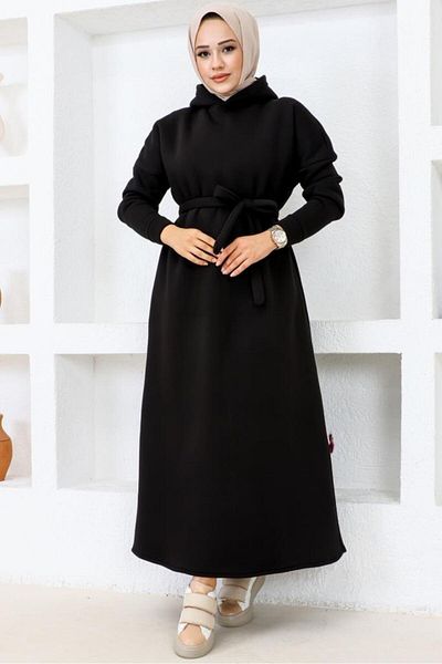 benguen 5651 Dreifädiges Kapuzenkleid Schwarz