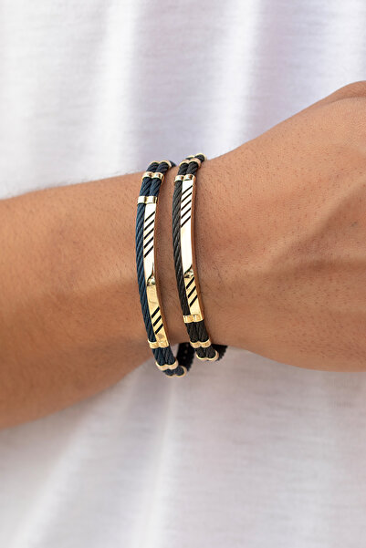 Uşaklıhafız 1945 14 Ayar Altın Siyah Çelik Erkek Kelepçe Bileklik