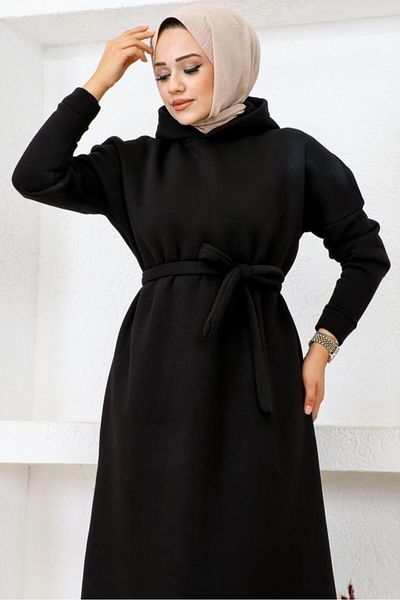 benguen 5651 Dreifädiges Kapuzenkleid Schwarz